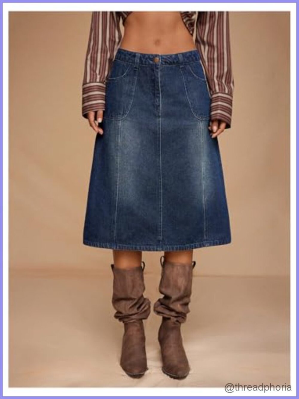 Womens Denim Midi Pencil Skirt High Waisted Bodycon Western Rodeo Casual - Picture 4 of 4